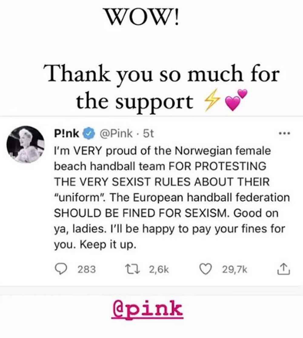 Pink si offre di pagare multa della squadra norvegese